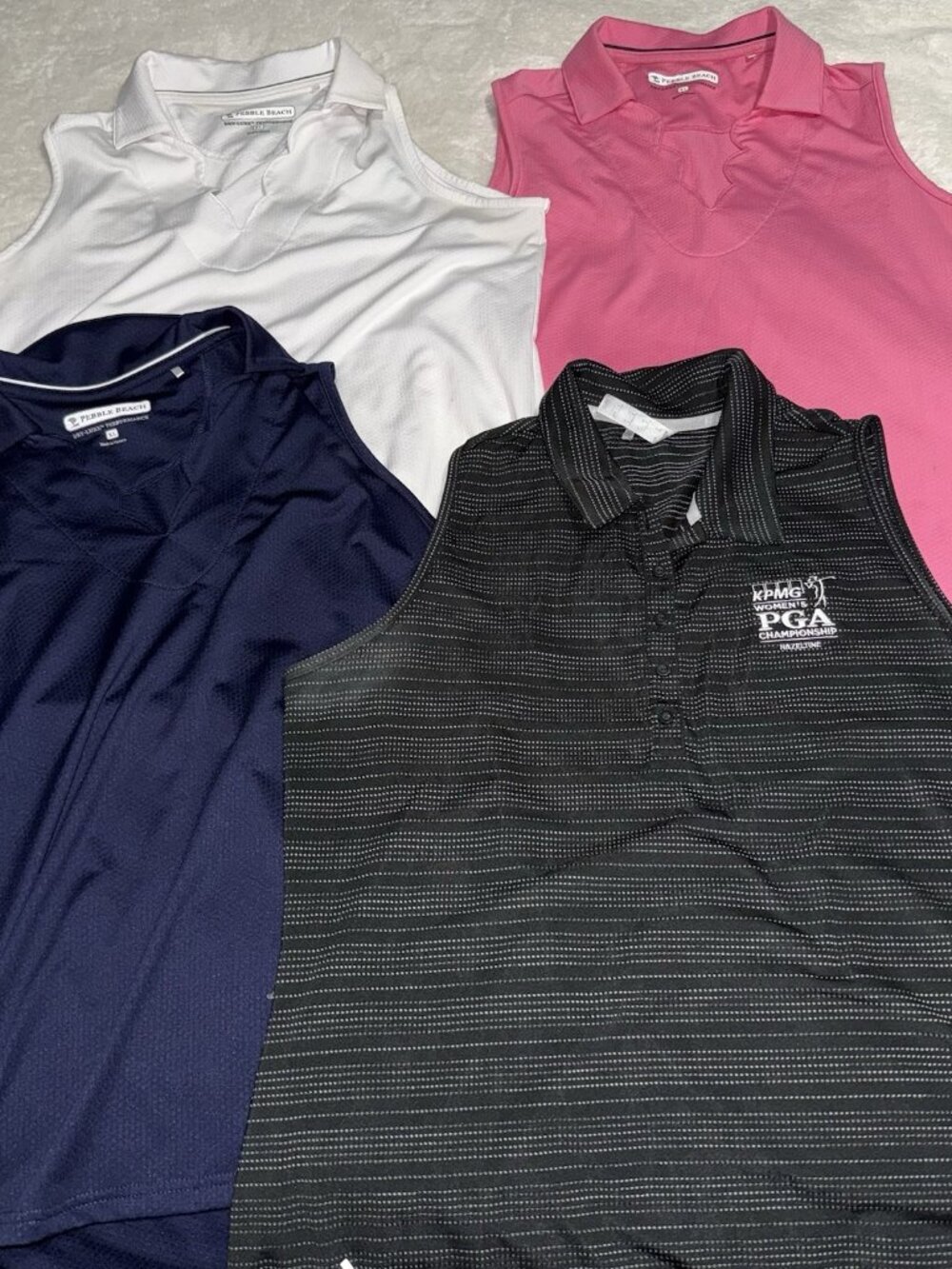 4 Womens Golf Polo Shirts XL Pebble Beach Adidas KPMG Sleeveless Performance Lot